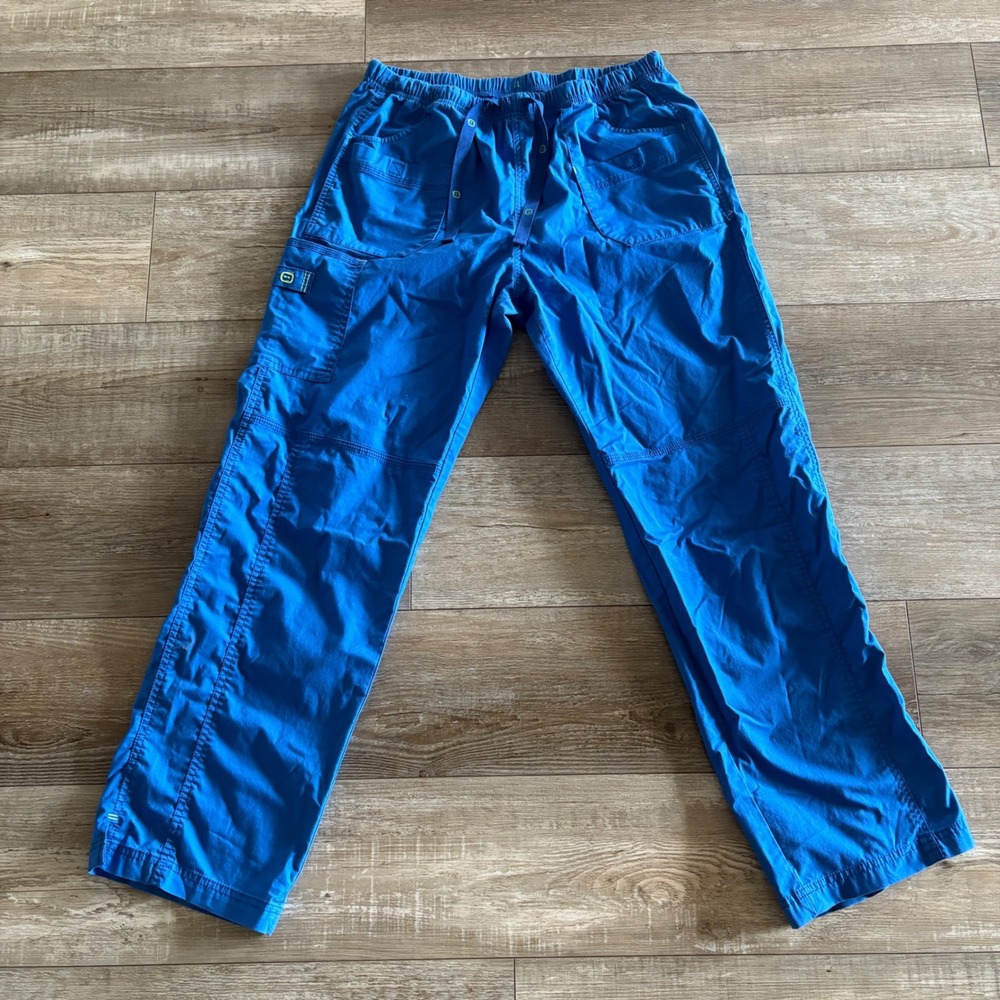 WonderWink WonderFLEX Faith Scrub Pants Size Large Blue Cargo Drawstring Medical